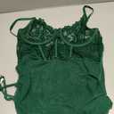 Lilosy Sexy Ruffle Floral Lace Mesh Sheer Underwire Corset Bodycon Babydoll Lingerie Dress Set with Thong 2 Piece (Large, Dark Green)
