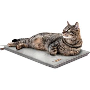 K&H Pet Products Heated Cat Bed Pad for Indoor Cats, Thermo-Kitty Mat Calming Warm Pet Heating Pad for Inside Pets, Machine Washable, Waterproof Heater, Safety Listed - 12.5 X 25in Gray