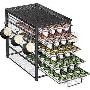 Simple Trending 5 Tier Coffee Pod Holder for K Cup, 160 Pod Pack Capacity Rack, Metal, Black