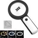 MoKo Magnifying Glass with Light, 30X Handheld Large Magnifying Glass 18LED 3 Modes Illuminated Lighted Magnifier for Elderly Kids Reading, Magazines, Coin, Jewelry, Exploring Inspection, Black