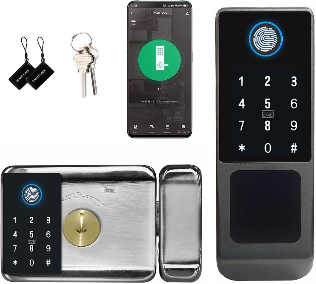 EIYSIE WiFi Smart Gate Lock, Double Side Fingerprint Lock Keyless Entry Door Lock with Keypad, Electronic Gate Lock for Outdoor Fence, IP65 Waterproof Digital Lock with App Control