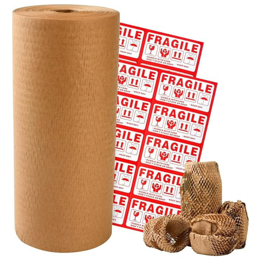 Honeycomb Packing Paper 12" Width X 400 FT for Moving Glass Dishes Recyclable Wrapping Paper Bubble Wrap Packing Material for Shipping Fragile Items Shipping Filler with 20 Fragile Stickers