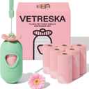 VETRESKA Dog Poop Bags with Dispenser, Lavender Scented, Leak Proof and Extra Thick Pet Waste Bags for Walking Dog and Cats Litter, 1 Bag Holder and 105 Bags (7 Refill Rolls)