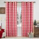 Jubilantex Red and Whitec Buffalo Check Semi Sheer Curtain Panels Gingham Curtains Farmhouse Style Grommet Top Window Drapes for Holiday Living Room Bedroom 52"x84",2 Panels