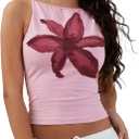 BAIGRAM Women Cute Y2K Hibiscus Floral Print Crop Cami Tops Sleeveless Slim Aesthetic Preppy Tank Summer Outfits Going Out (L)