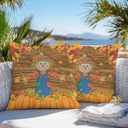 Thanksgiving Scare Crow Outdoor Waterproof Pillow Covers 16x16 Pack of 2 Vintage Pumpkin Leaf Wood Texture Decorative Outdoor Pillow Covers Square Cushion Cases for Patio Furniture Pergola Couch (Yellow Orange)