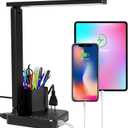 Cozoo LED Desk Lamps for Home Office, Modern Dimmable Eye Caring Desk Light with USB Charging Ports AC Outlet, Pen Holder,Touch/Memory/Timer, Kids Small Table Lamp for Reading, Bedroom, Study, Craft