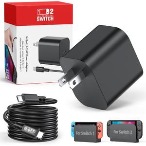Switch 2 Charger with 6.6FT(2M) Charging Cable - 60W AC Power Adapter Support 4K TV Dock Mode, Power Supply 20V/3A Fast Cord for Switch/OLED/Lite&Steam Deck - Original Quality, Xbox 360 Console(6.6FT)