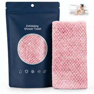 Alorin Silver Towel - Alorin's Exfoliating Shower Towel, Premium Scrub Wash Cloth for Body & Face, Exfoliating Skin Bath Towel for Men and Women (Pink)