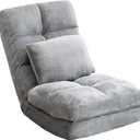 Indoor Chaise Lounge Sofa, Floor Chair with Back Support for Adults, 14 Angle Adjustment Recliner Chair, Folding Floor Lounger with Pillow (Grey)