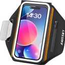 Running Armband with Earphone Bag Cell Phone Armband for iPhone 16 15 Pro 14 Plus 13 11 XR XS, Galaxy S24/S10 Water Resistant Sports Phone Holder Case & Zipper Slot Car Key Holder for 6.9 inch Phone (Black (Up to 6.9''))