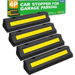 4 Pack Garage Parking Aid, 16.9'' Parking Stopper for Garage, Car Truck Curb Floor Parking Lot Wheel Tire Stops Bumpers with Reflective Yellow, Parking Gadgets Protects Garage Walls and Car 4 Pack Garage Parking Aid, 16.9'' Parking Stopper for Garage, Car Truck Curb Floor Parking Lot Wheel Tire Stops Bumpers with Reflective Yellow, Parking Gadgets Protects Garage Walls and Car
