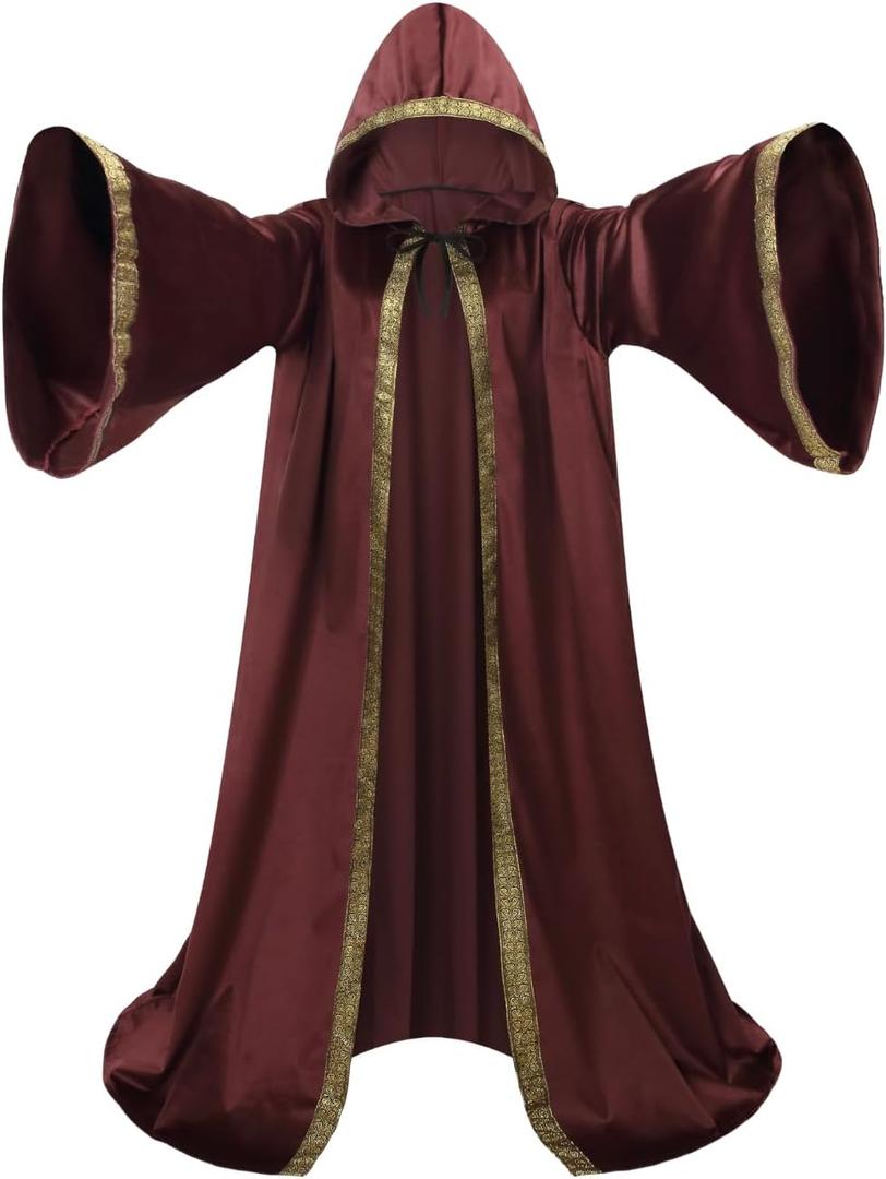 Colorful House Velvet Wizard Robe with Hooded and Sleeves, Halloween Vampire Witch Wizard Cloak Fancy Cosplay Costume