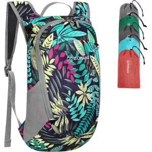 ZOMAKE Ultra Lightweight Packable Backpack 18L, Small Foldable Hiking Backpacks Water Resistant Folding Daypack for Travel(Mixed Color-Leaves)