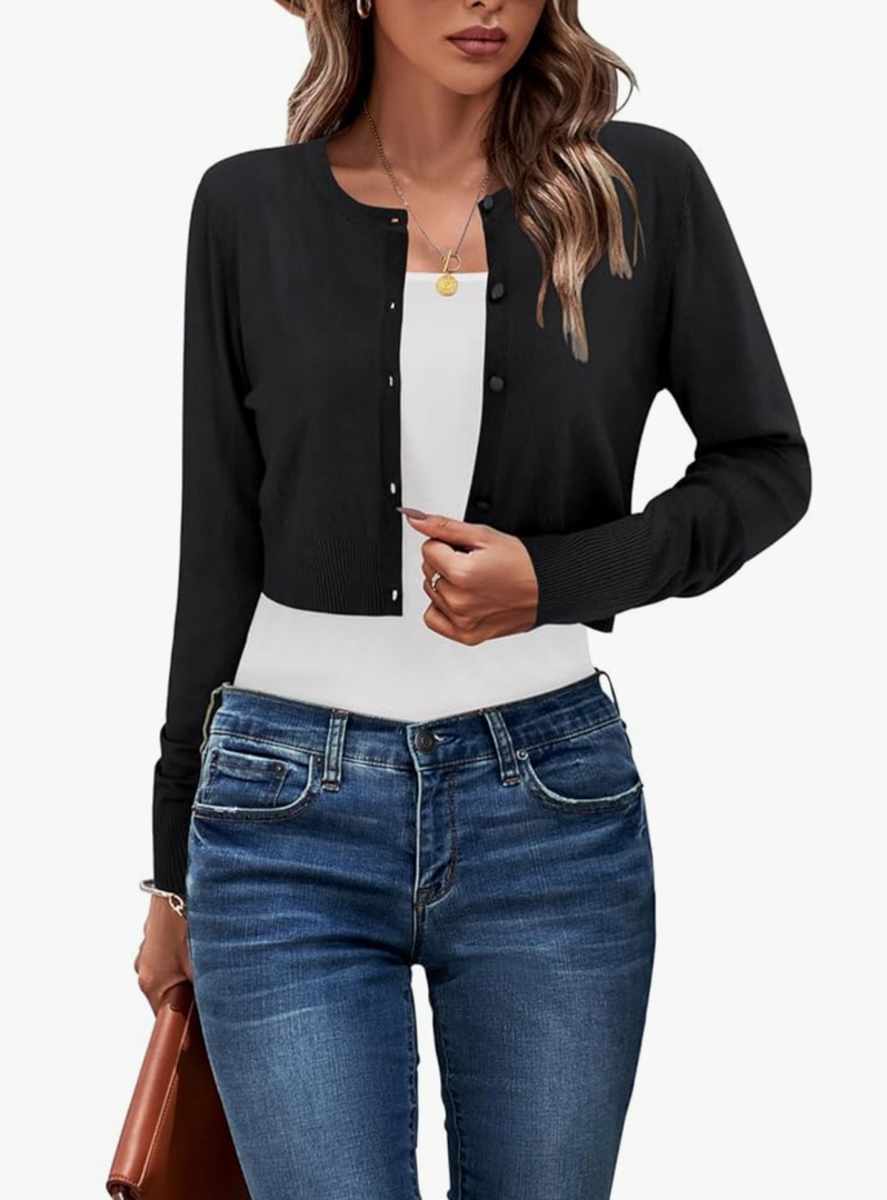 Newshows Cropped Cardigan Sweaters for Women 2025 Crew Neck Button Down Open Front Knit Bolero Shrugs S