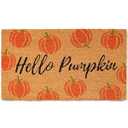 Fallovea Fall Pumpkin Door Mat, 30"x17" Hello Coir Welcome Doormat with Anti-Slip PVC Backing, Indoor Outdoor Autumn Mats for Front Door, Entryway, Porch, Durable Coconut Fiber Mat, Natural Home Decor