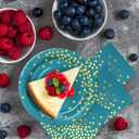 Blue Green Gold Paper Plates and Napkins 200Pack-100 x 7''Dessert Plates & 100 x 6.5''Napkins,Disposable Gold Dots Paper Plate for Father's Day,Independence Day,Birthday,Picnics