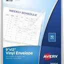 Avery File Envelopes, 9" x 12" Travel Document Organizer, Holds up to Sheets, 10 Clear Vinyl Envelopes (74804)
