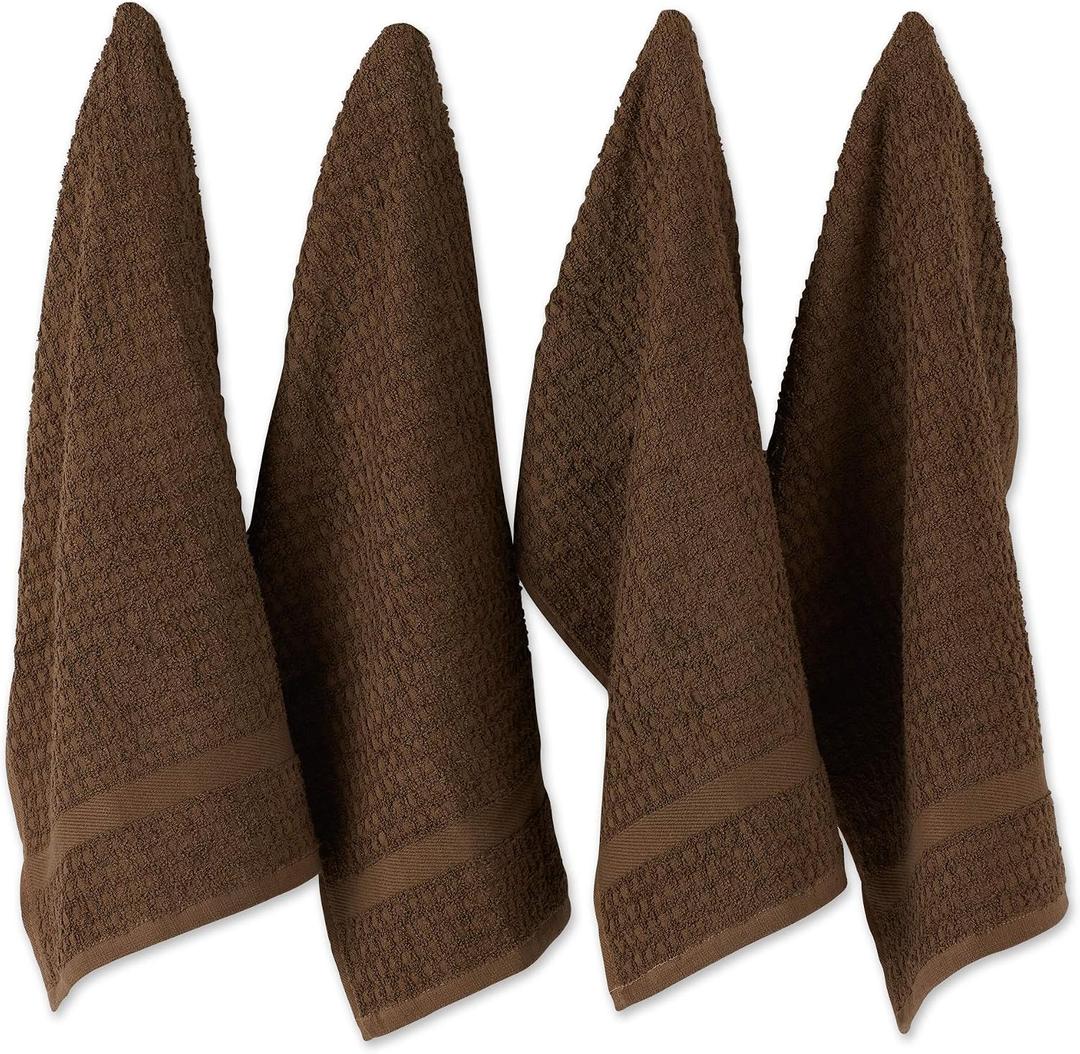 DII Basic Terry Collection Waffle Dishtowel Set, 15x26, Solid Brown, 4 Piece