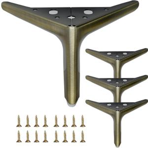 4.7 inch/12cm Brushed Bronze Color Metal Furniture Legs Set of 4, 4pcs DIY Replacement for Short Cabinet Legs, Sofa Legs, Small Dresser Legs