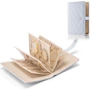 Vlando Travel Jewelry Organizer Case, Foldable Jewelry Bags Jewelry Storage Book Ring Binder with Clear Zipper Velvet Pouch Bag for Travel Essentials,Rings,Necklace,Earrings,Bracelets-Blue