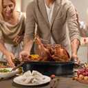 TOPZEA Granite Roasting Pan with Lid, 18" x 12.5" Turkey Roaster Pan Enameled on Steel Nonstick, Covered Oval Roaster Pot Oven Broiler Pan Cookware for Turkey, Chicken, Ham Meat Roast, Dishwasher Safe