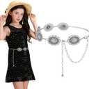 Kids Metal Waist Chain Belt Fashion Cute Body Belly Link Belt Chain for Girls Dress Skirts (Fit waist size 18"-26", Silver)