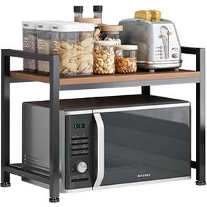 Microwave Stand, 2 Tier Microwave Shelf for Kitchen Shelving Countertop Organizer. Carbon Steel, Wood Panel, Sturdy and Not Shaking Kitchen Rack That Can Withstand 200 Lbs Weight