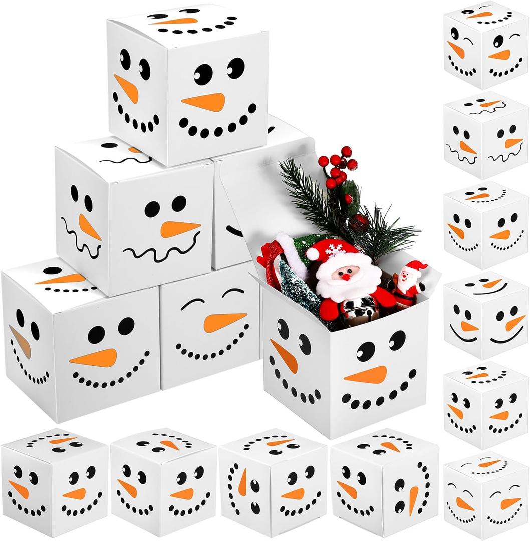 TecUnite 18 Pcs Winter Small Gift Boxes with Lids Snowman Stackable Square Nesting Boxes for Cupcake Candy Cookie Party Favor Birthdays Graduations Anniversaries Valentine's (3 x 3 x 3 Inch)