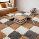 Tinideya 16 Pcs Plush Interlocking Carpet Tiles 12"x12" Puzzle Carpet Squares Washable Non-slip Soft Foam Plush Floor Tile for Playroom Nursery Bedroom Living Room, 49 x 49'' Area (Brown, Gray, Beige)