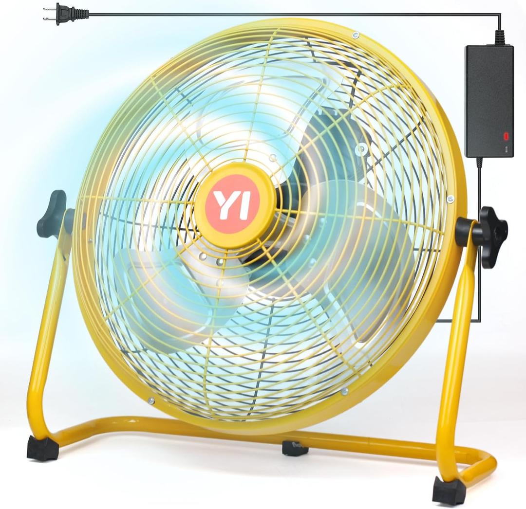 16" High Velocity Floor Fan for Dewalt 20V Max Battery, 3-Speed Battery Operated Cordless Floor Fan with AC Adapter, Heavy Duty Metal Industrial Fans for Warehouse, Garage, and Workshop(Tool Only)