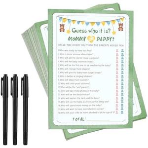 TIANAO 50 Guess Who Mommy or Daddy Baby Shower Game Cards – Fun Baby Shower Games & Gender Reveal Games – Mommy or Daddy Game