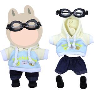 17cm Doll Clothes,Outfit Set Includes Shoes for 17cm Dolls-Fashion Premium Cute Easy Removable Doll Clothing Set with Accessories(No Doll)(Van-Hoodie-Yellow-4)