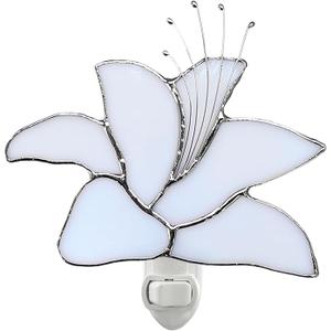 CHEZBABY Stained Glass Night Light Plug into Wall Lamp Decorative Accent Nightlight for Hallway Bedroom Bathroom Kitchen Home Décor(Lily)
