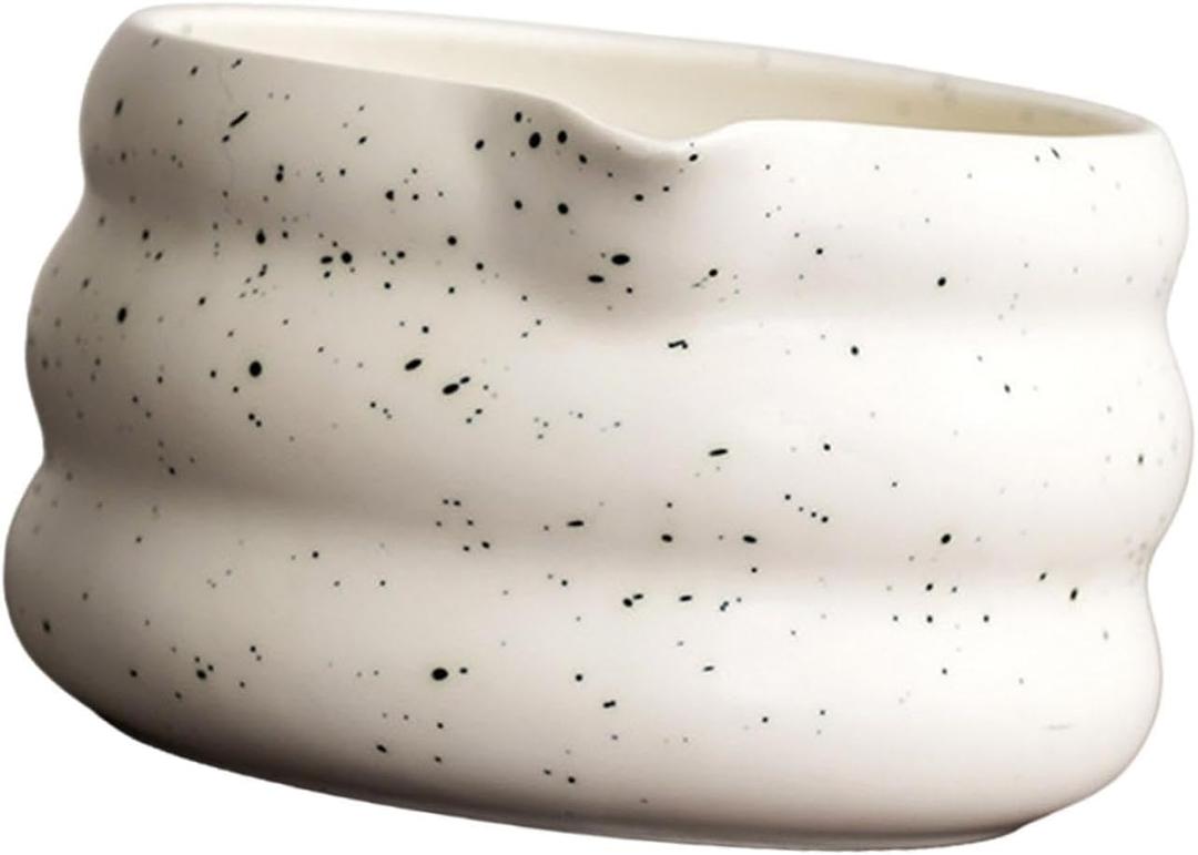 Japanese Matcha Bowl Pottery Bowl Easy to Clean with Pouring Spout Tea Utensil Traditional Matcha Ceremonial for Kitchen Home, White
