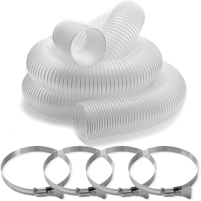 4"x20'Dust Collection Hose4 inch Collector Flexible Tube with 304 Stainless Steel Hose Clamps,PVC 4 Dust Collection Tube- Puncture Resistant (4" x 20')
