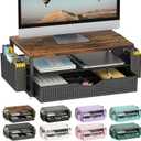 Gianotter Wood Monitor Stand Riser, Office Desk Shelf Organizer, Desk Organizer with Drawer and Pen Holder, 2-Tier Computer Stand, Office Organization (Wood)