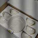 BTaT- Cappuccino Cups with Saucers 7 oz, Set of 6, White Porcelain Coffee Cup and Saucer Set for Latte with Golden Trim Design, Dishwasher Safe, Mocha, Tea, Au Lait, Flat White