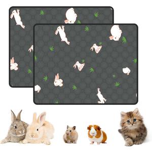 MODESLAB 2-Pack Guinea Pig Cage Liner, 20in x 26in Fast Absorption Washable Bedding Pee Pads for Dogs Puppy Rabbit Small Animal Cage Mat, Leakproof & Non-Slip (Gray)