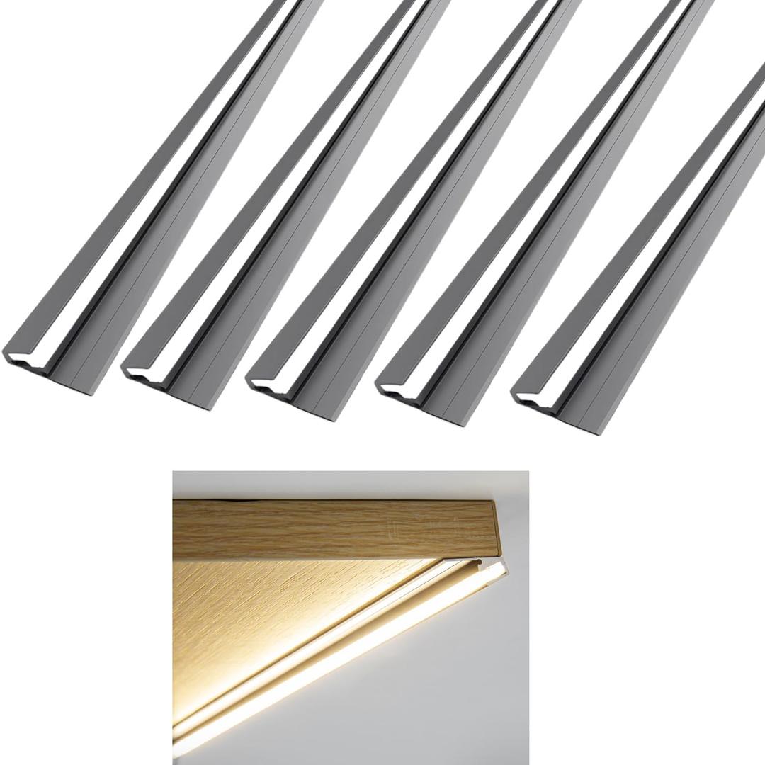 5Pack Surface Mounted LED Linear Aluminum Profile, 45 Degree Led Bars Invisible Oblique Beam Lamp Bookcase Layer Shelf Led Channel Kitchen Closet Hidden Lighting(100cm, Gray)
