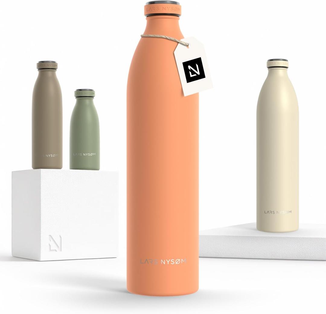 LARS NYSM Stainless Steel Insulated XL Water Bottle 12 oz 17 oz 25 oz 34 oz 51 oz | Insulated Thermo Flask for Hot and Cold Beverages | Leakproof Drinking Bottle (Pumpkin Orange, XL 50.7 oz)