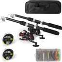Fishing Rod and Reel Combo Set - 2PCS 6.89ft Collapsible Carbon Fiber Rods with Spinning Reels Fishing Lures Carrier Bag for Travel Saltwater Freshwater Complete Fishing Pole Kit for Anglers