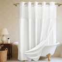 No Hook White Shower Curtain, Polyester Textured Shower Curtain with Snap in Liner Set, Waterproof & Washable Bath Curtains for Bathroom, 71Wx74H