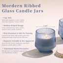 6 Pcs 13.5 OZ Blue Large Candle Jars for Making Candles, Ribbed Unique Candle Jars, Glass Jars with Wooden Lids and Labels for Candle Making Supplies, Container, Blue Table Decor, Gift (Medium)