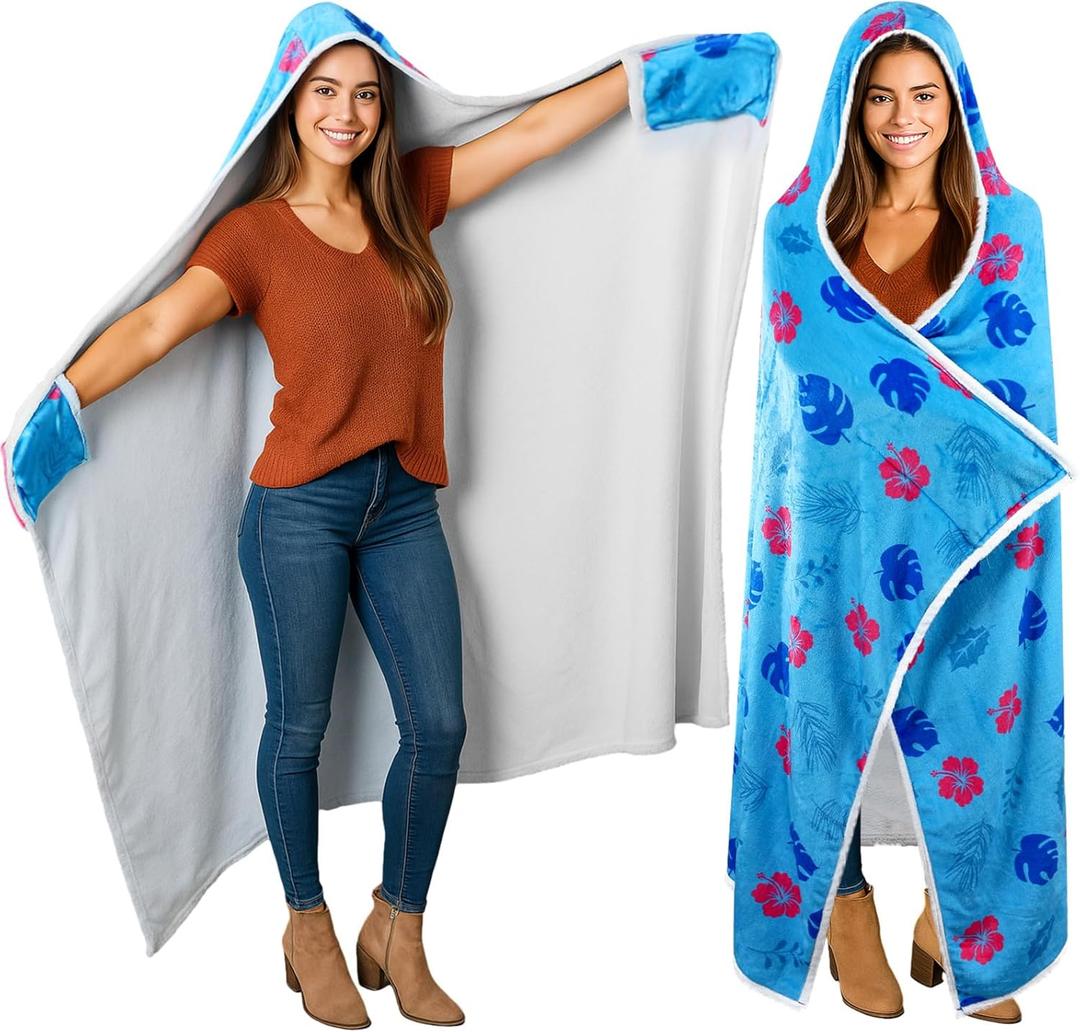 Hooded Towel Blue Cartoon Gifts 67 x 49 Inch Bath Towels Women Soft Plush Wrap Absorbent Warm Quick Drying Wrap for Beach Bath Swimming Pool Vacations