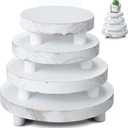 Geetery 4 Pcs Wooden Risers for Display Wood Pedestal Stand Mini Tray Stand Round Wooden Pedestal Holder Rustic Riser for Decor Tiered Tray Decor Home Kitchen, 4 Size(White)