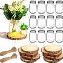 Honeydak 12 Sets Wedding Table Centerpieces 4.8 Inches Glass Mason Jar Vase for Flower Centerpieces 5.5-6.3 Inches Wood Slices Wooden Disc Coasters Winter Xmas Farmhouse Table Decoration