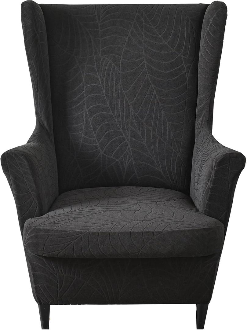 HZDHCLH Waterproof Wingback Chair Slipcovers 2 Piece,Stretch Spandex Wing Chair Covers for Living Room,Washalbe Armchair Sofa Slipovers (Black)