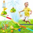 VATOS 4-in-1 Turtle Water Sprinkler for Kids, Outdoor Toys with Snail Splash, Ring Toss, Catch Ball Game & Hurdle Play, 360Roating Spray Summer Fun Backyard Garden Lawn for Toddlers Kids Boys 3-8 (Green)