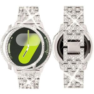 SUPOIX Band with Case ONLY Compatible for Samsung Galaxy Watch 7 40mm, 20mm Women Bling Replacement Strap & PC Protective Bumper Face Cover for Galaxy Watch 7 40mm (Starlight/ 40mm)